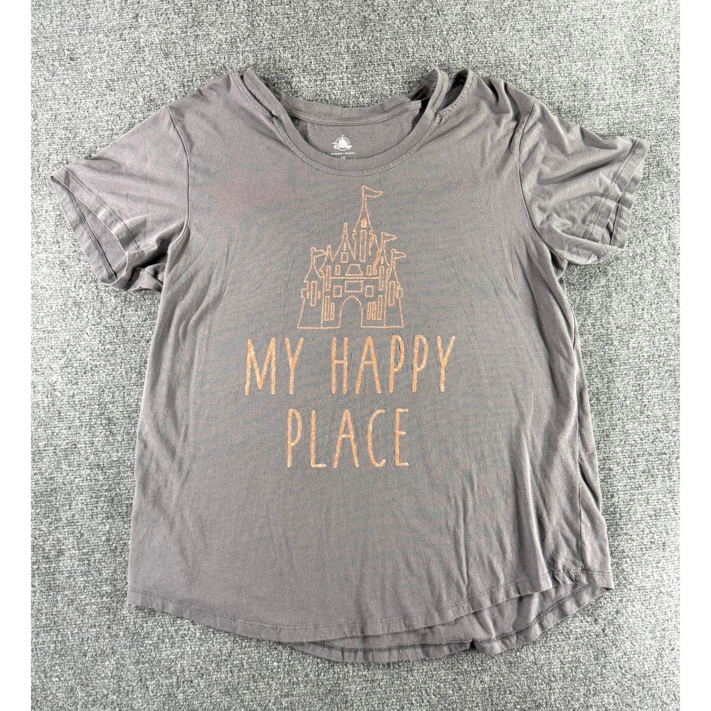 Disney My Happy Place Rose‎ Gold Castle Graphic Tee Gray Cutout Neck 1X